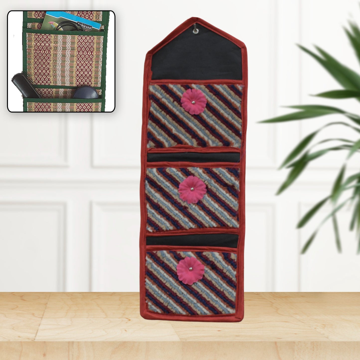 8867 Foldable Hanging Organizer 3 Compartment Pocket Organiser Document Holder Wall Hanging Letter Holder With 3 Pockets Magazinepaper Holder Foldable Hanging Organizer