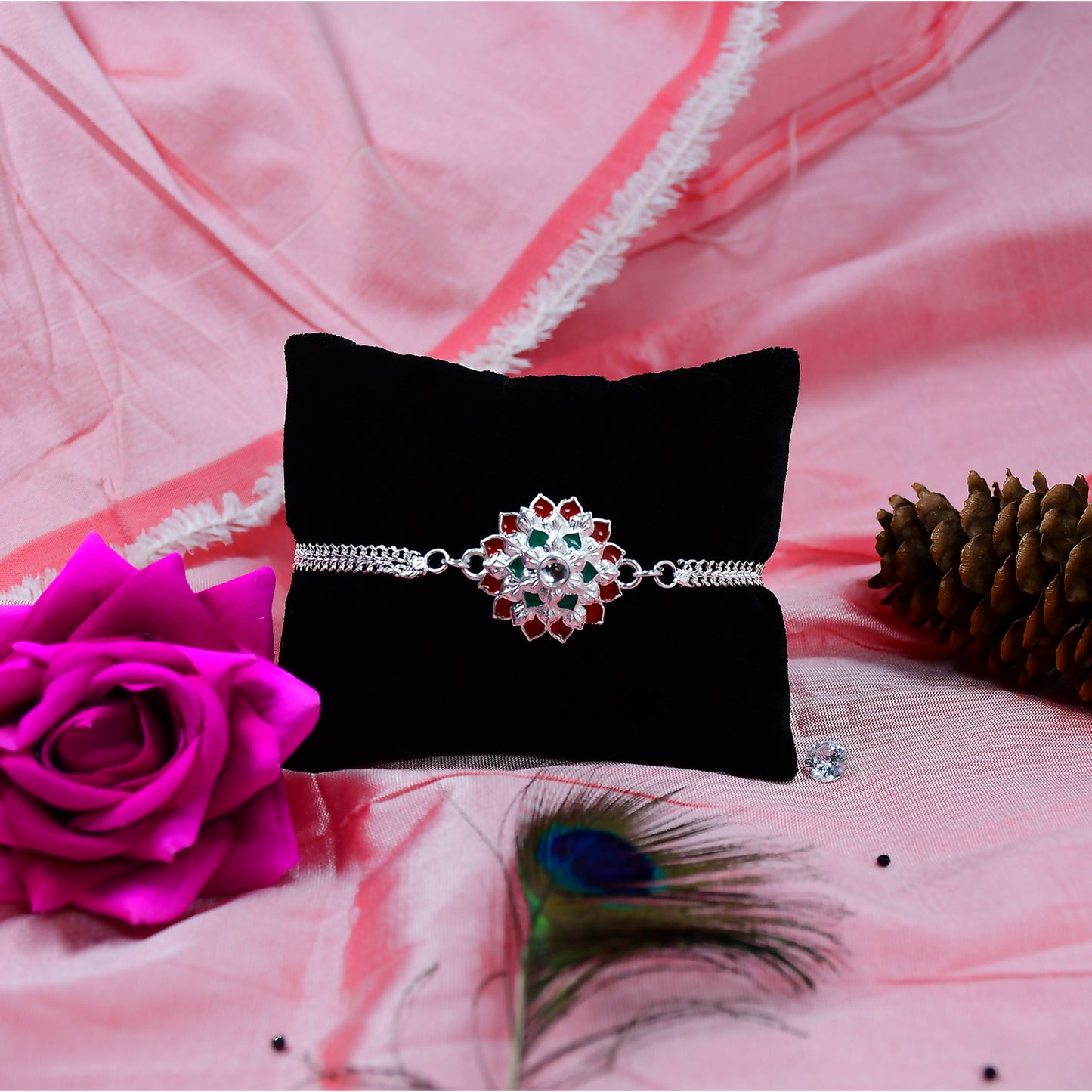 Silver Flower Design Rakhi