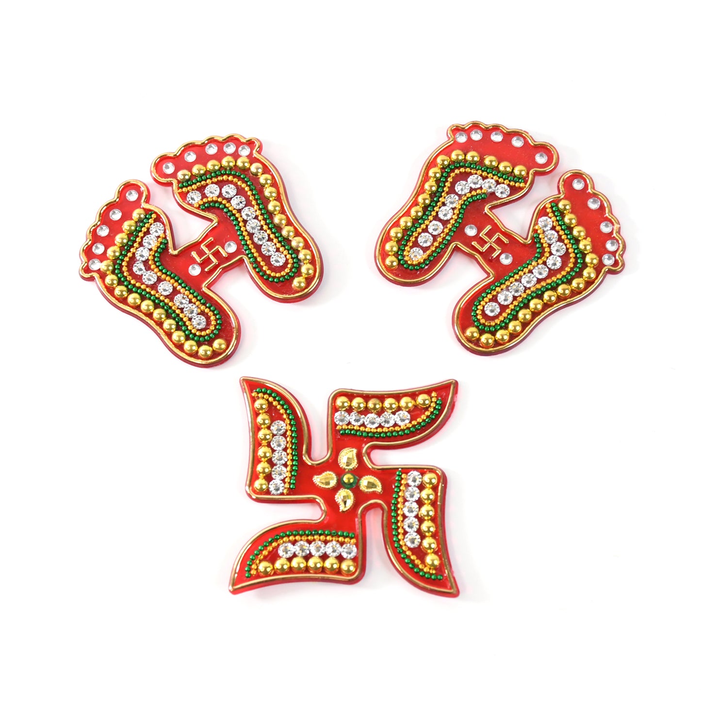 Decorative Laxmi Charan (Pagla) Swastik Combo Set (3pc Set)