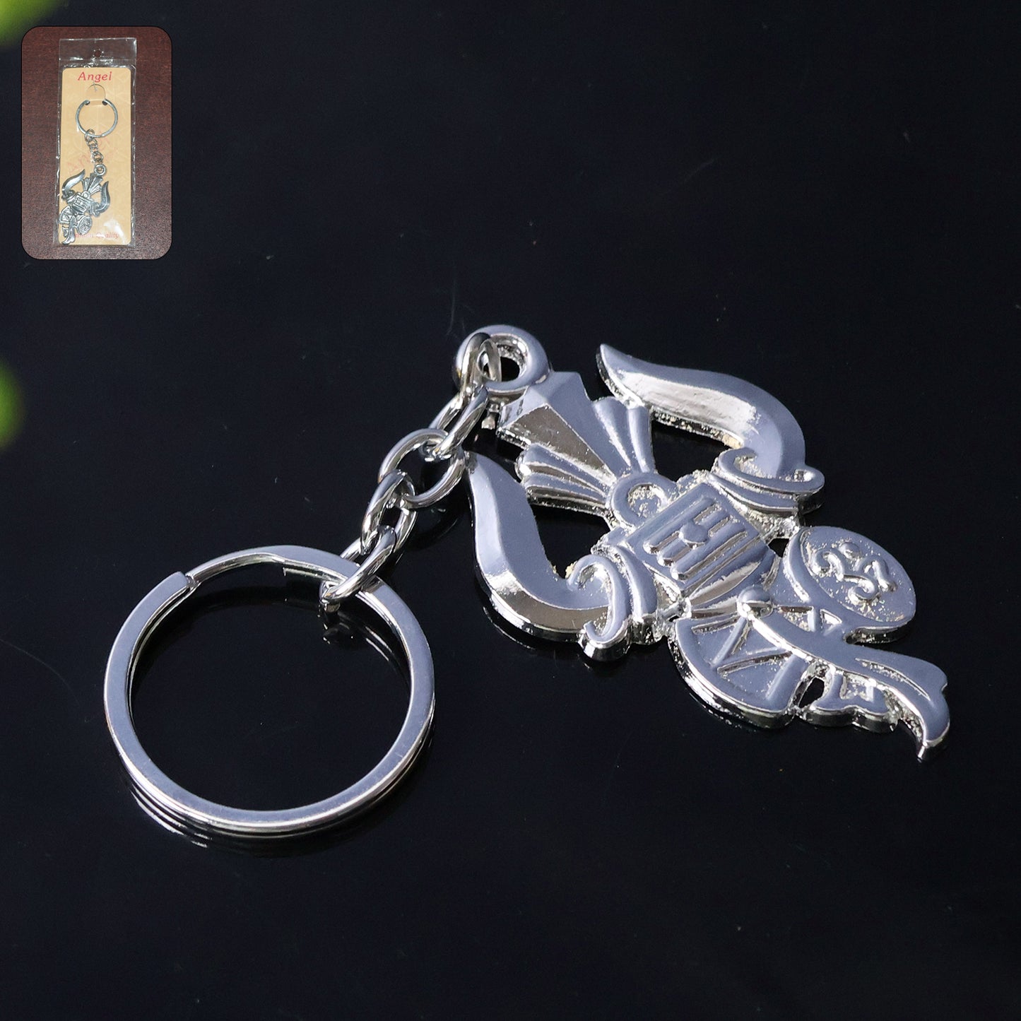 Trishul Damru Shiv Symbol Silver Keychain (1 Pc)