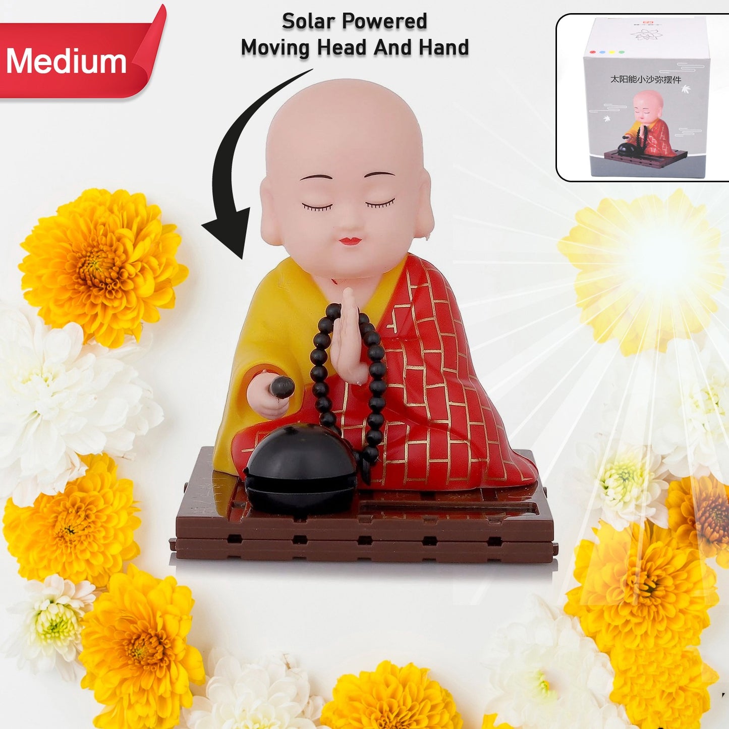 Solar Powered Sitting Buddha Statue Moving Head And Hand (1 Pc Medium)