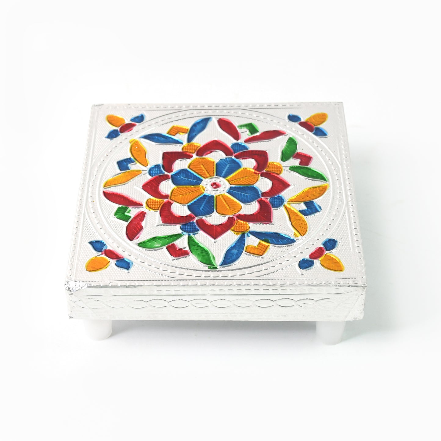 Handicraft Meenakari Wooden Chowki Puja Bajot For Home Office Decor For Puja Multicolour (1 Pc Set)