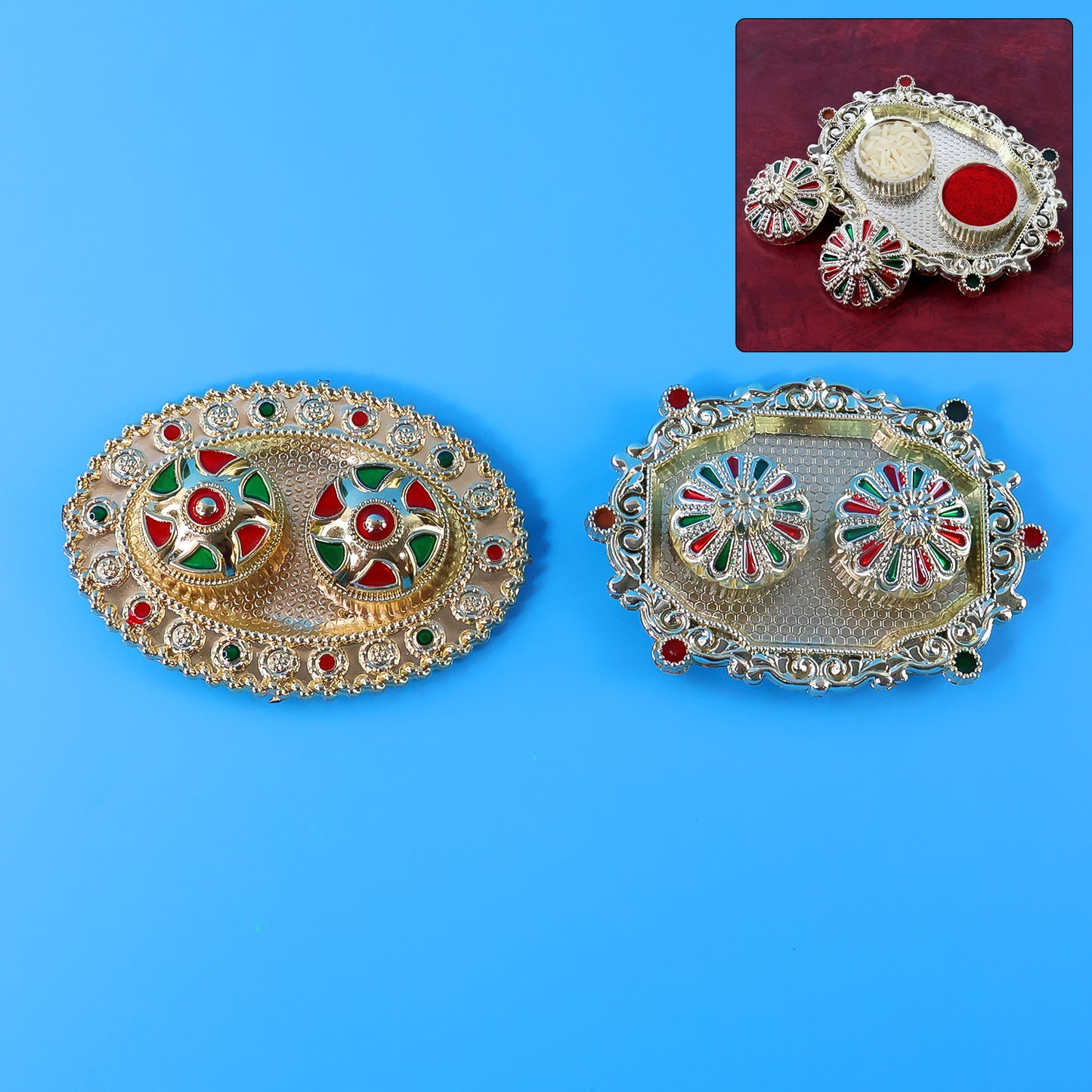 Meenakari Rolichawal Pooja Thali - (1 Pc Mix Design)