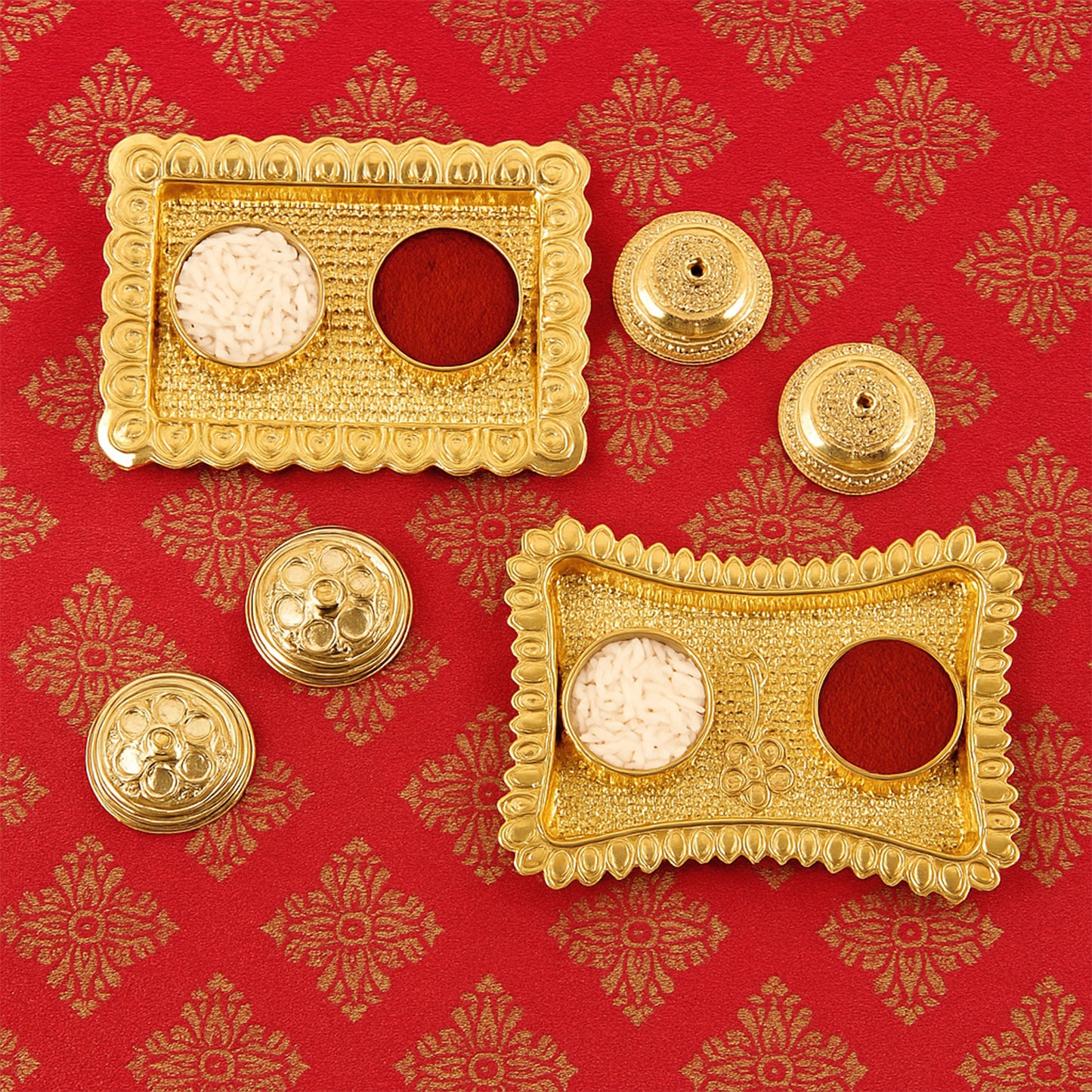 Ornate Rectangular Pooja Tilak Plate - (Mix Design 1 Pc)