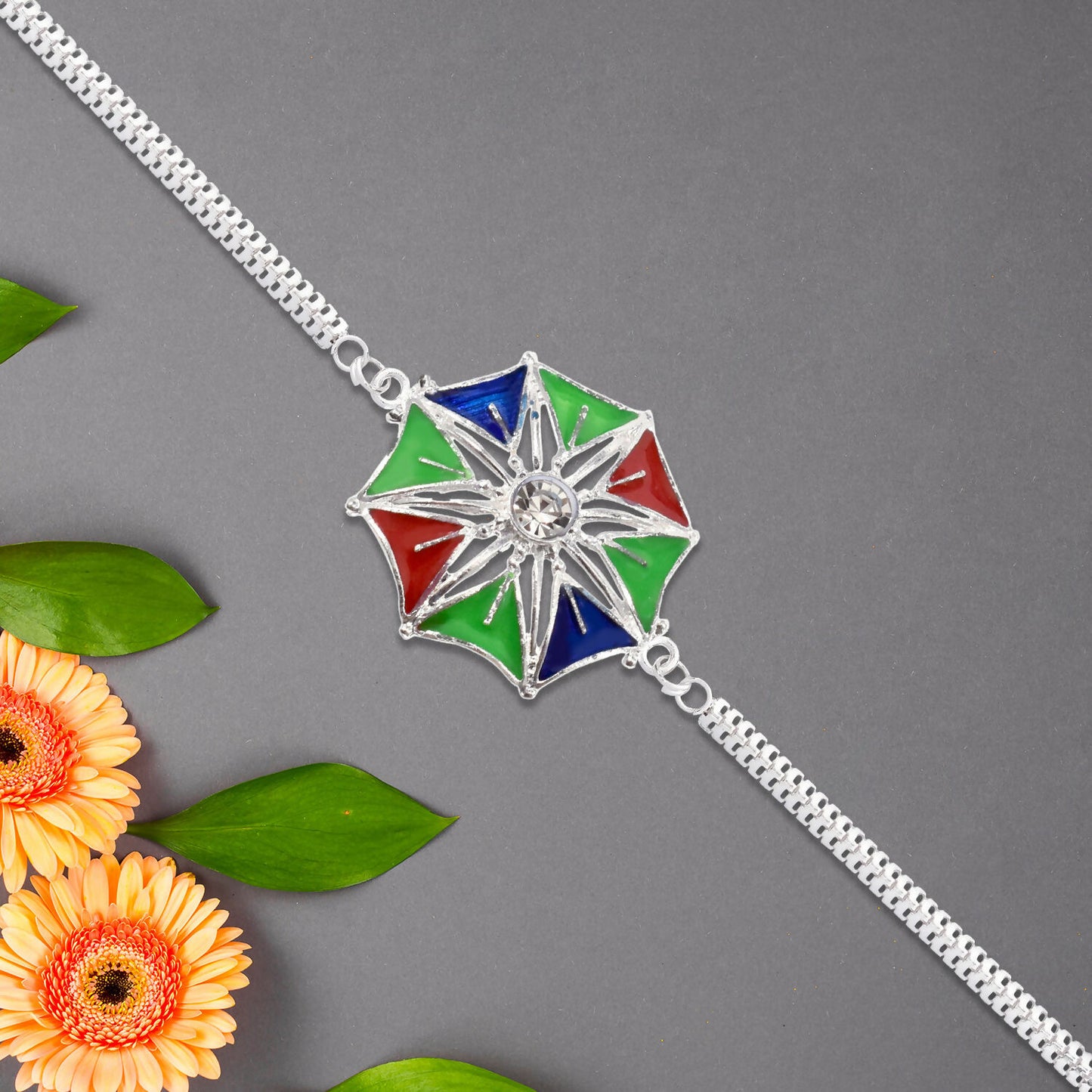 Colorful Star-shaped Rakhi With Central Stone