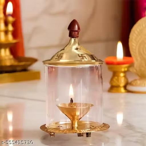 Brass Akhand Deep Diya with Cover for Puja | Deepam Jyot Diya