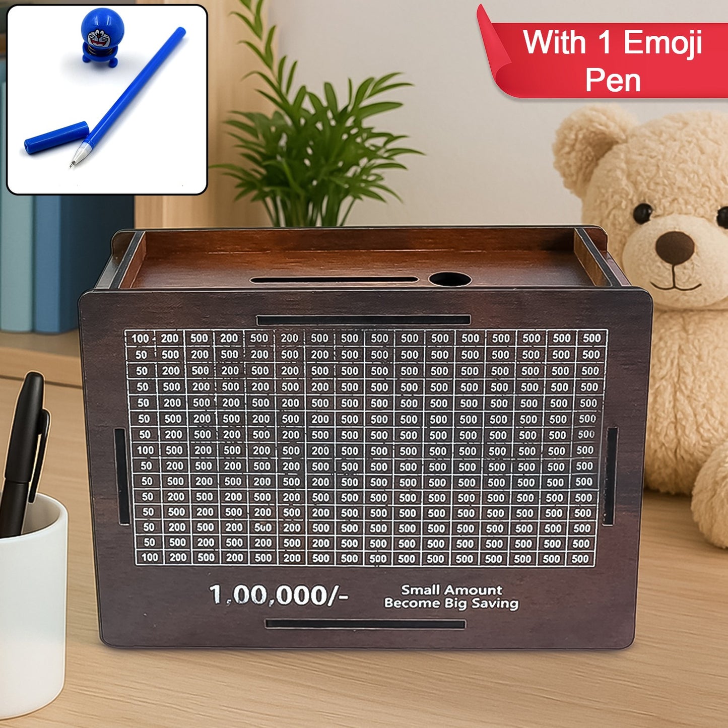 Wooden Money Piggy Bank Money Box (1 Pc 1 Emoji Pan)