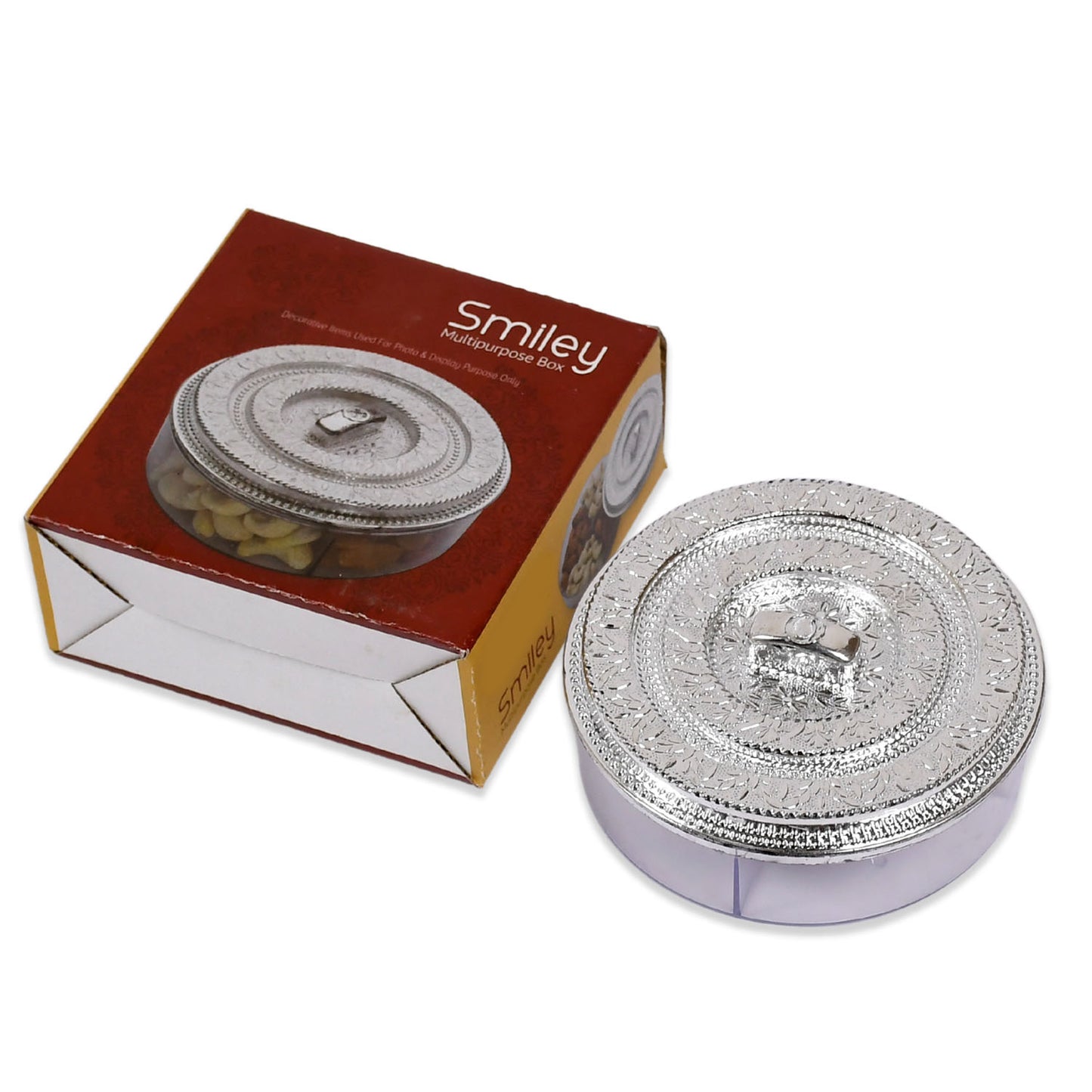 5268 Round Smiley Multi Purpose 4 Compartment Box For Home Kitchen Use