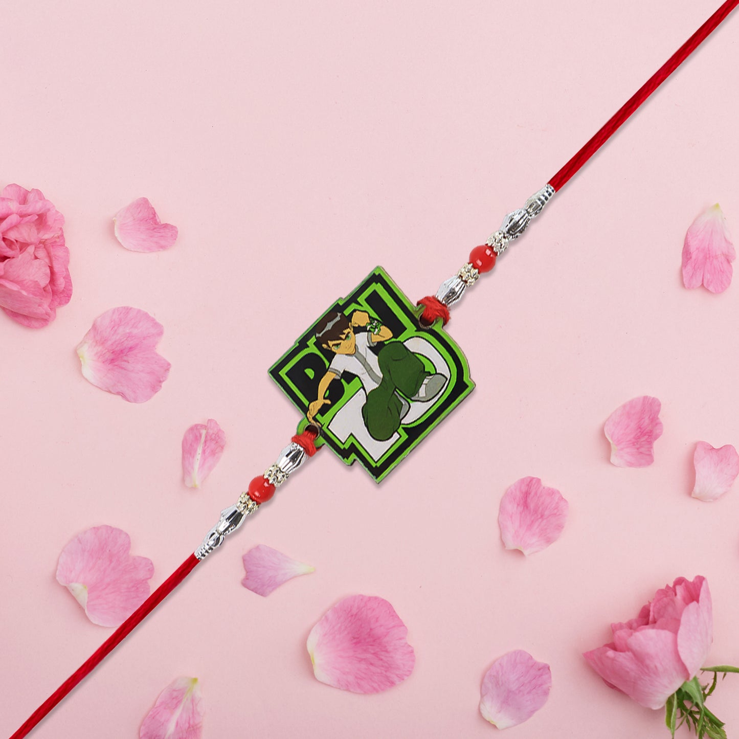 Motu Patlu Cartoon Kids Rakhi King Of Kings Design With Red Thread And Silver Beads