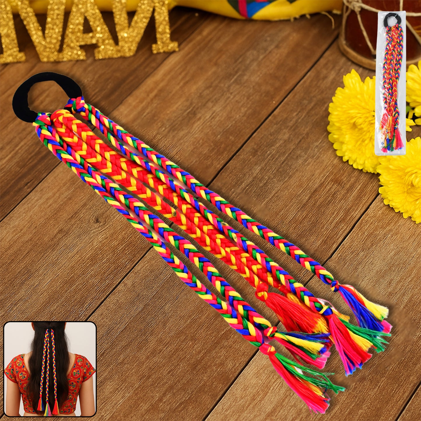 Traditional Multicolor Braided Hair Extension With Tassels