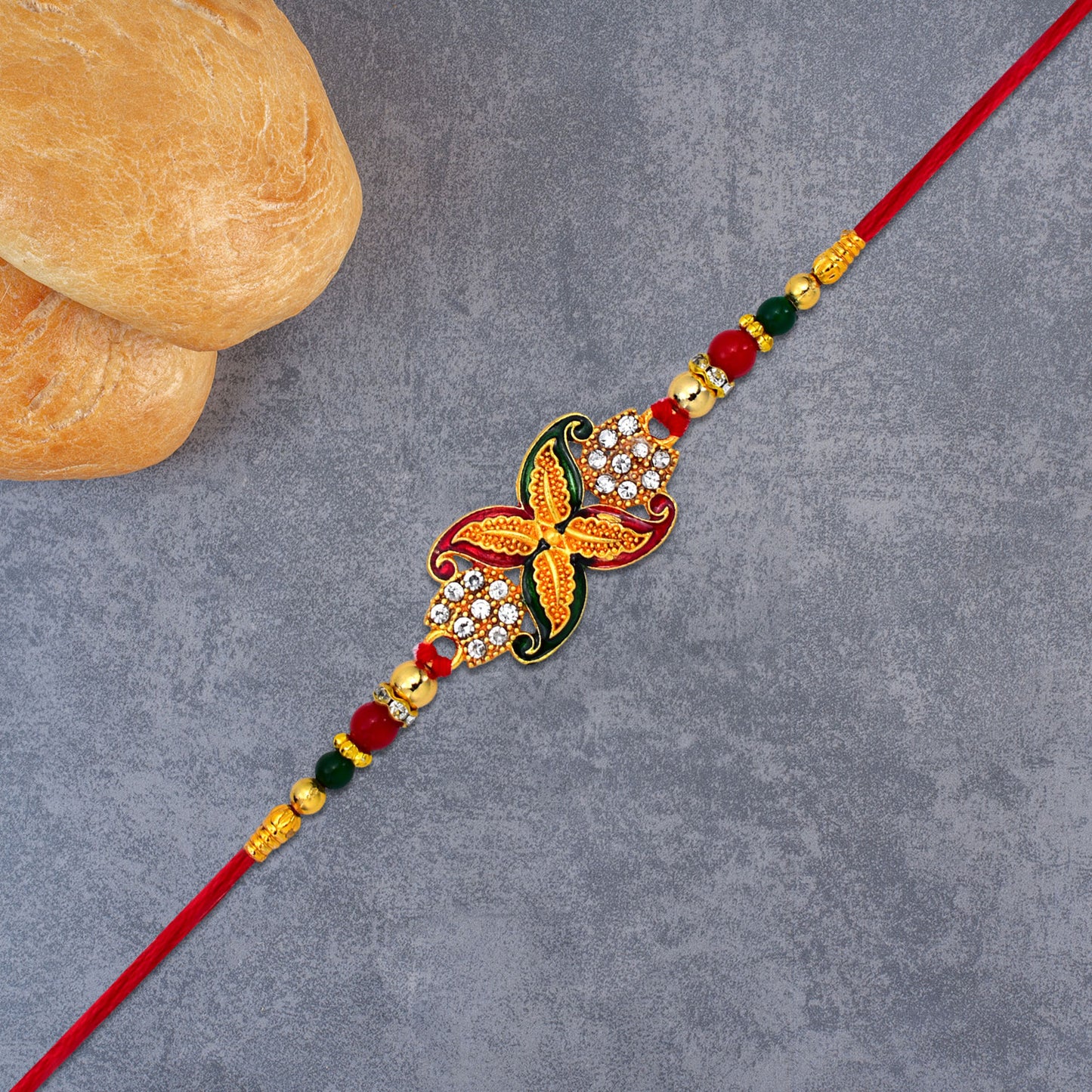 Colorful Designer Rakhi With Stone-studded Floral Motif And Beaded Accents  Festive Raksha Bandhan Bracelet For Brother