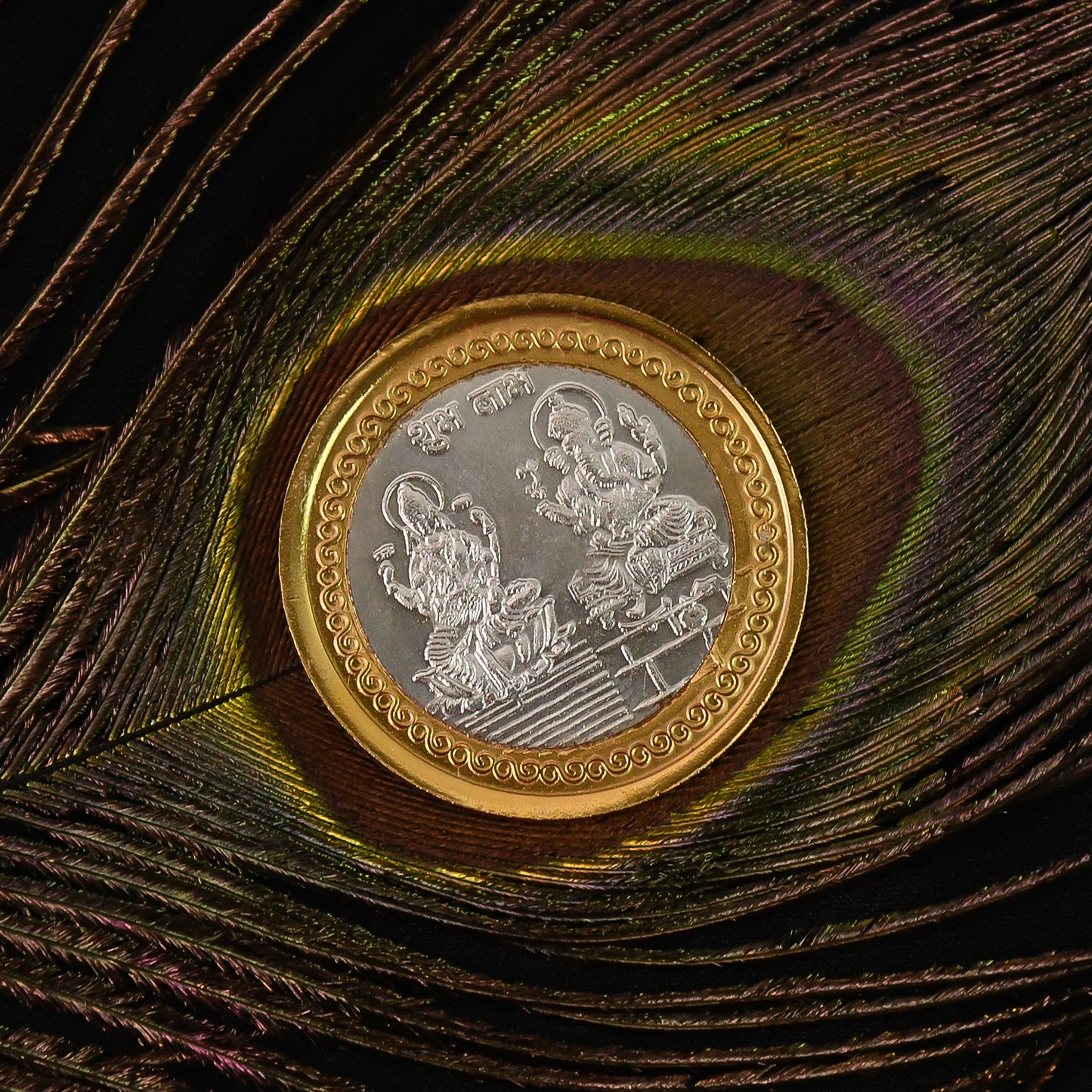 Premium Gold  Silver Dual-tone Religious Coin With Lakshmi Ganesh Design