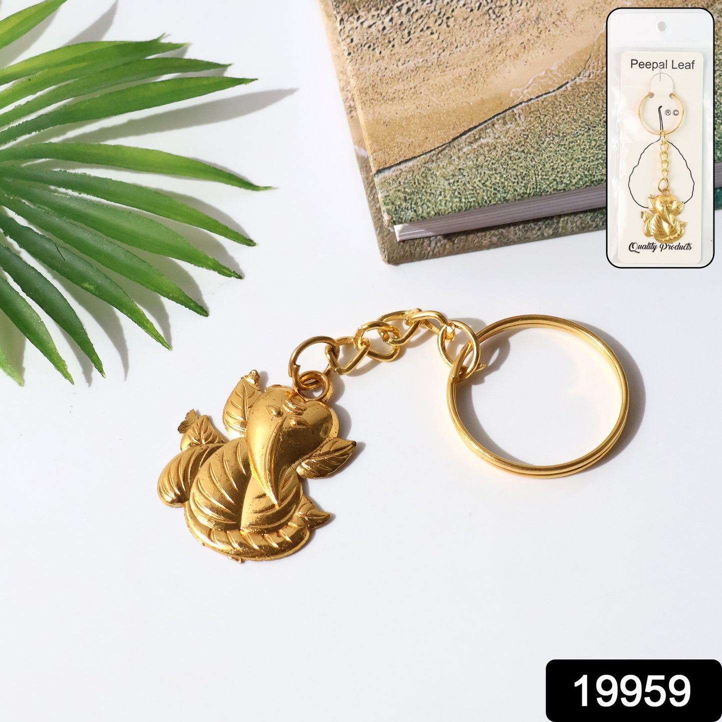 Golden Ganesh Leaf Design Keychain (1 Pc)
