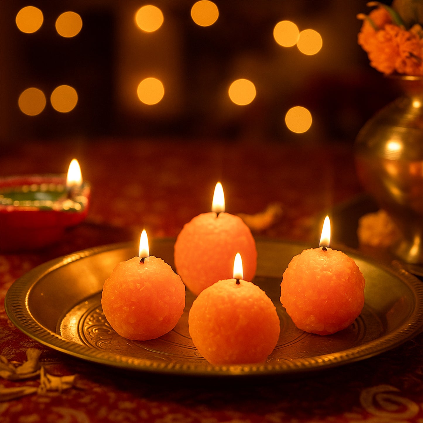 Laddu Shaped Decorative Wax Candles (4 Pc  Set)