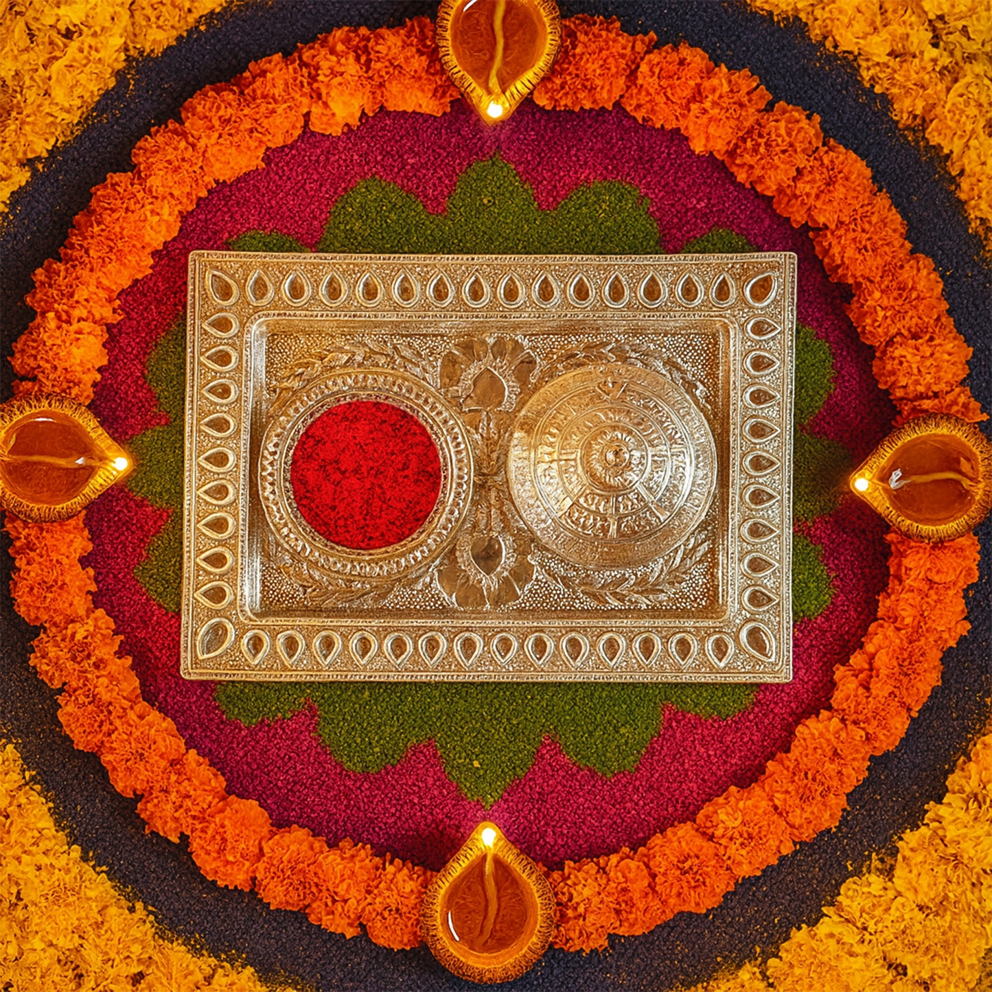 Silver-finish Pooja Kumkum Box Tray - (1 Pc)