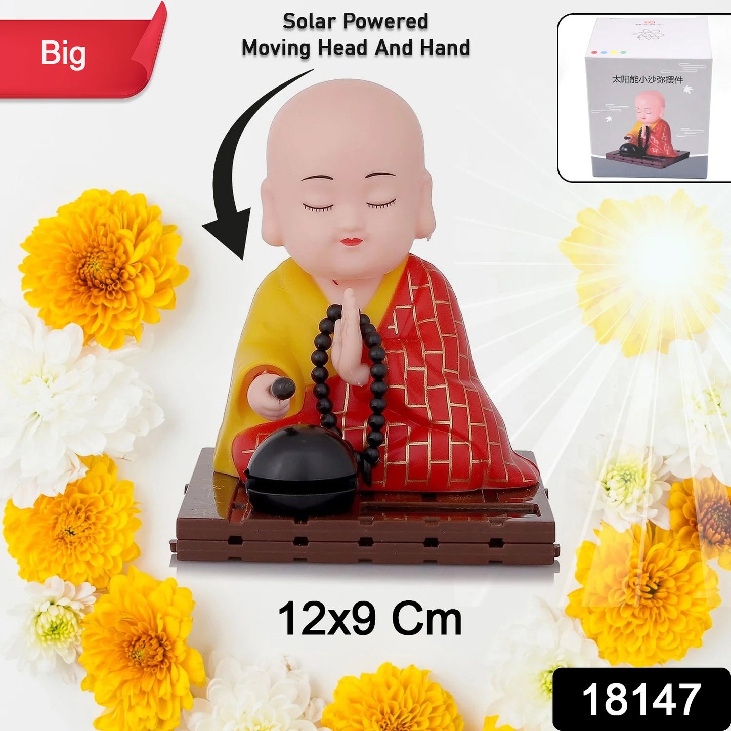 Solar Powered Sitting Buddha Statue  Moving Head And Hand (1 Pc  Big)