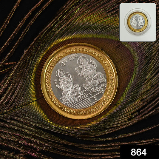 Premium Gold  Silver Dual-tone Religious Coin With Lakshmi Ganesh Design