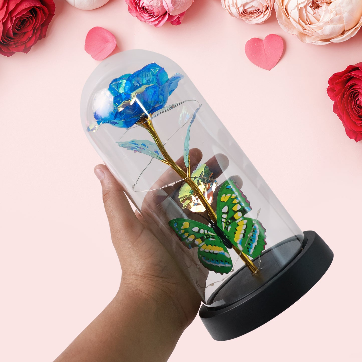 Led-powered Eternal Rose In Plastic Dome (1 Pc  Battery Not Included)