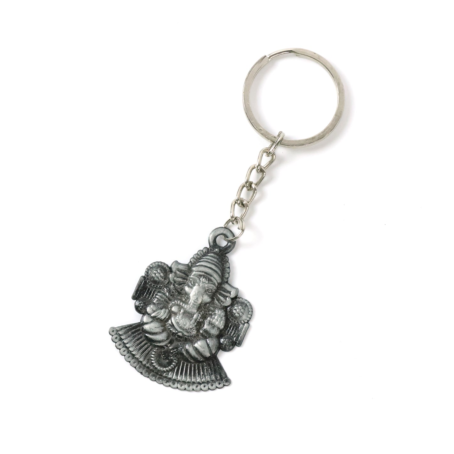 Lord Ganesha Sitting Design Silver Keychain (1 Pc)