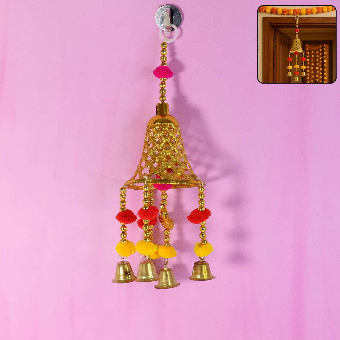 Decorative Hanging Bell With Colorful Tassels - (1 Pc)