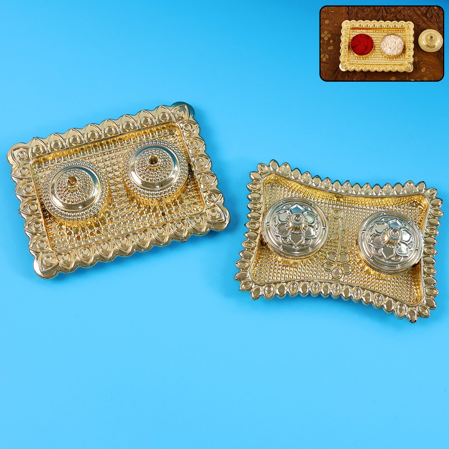 Ornate Rectangular Pooja Tilak Plate - (Mix Design  1 Pc)