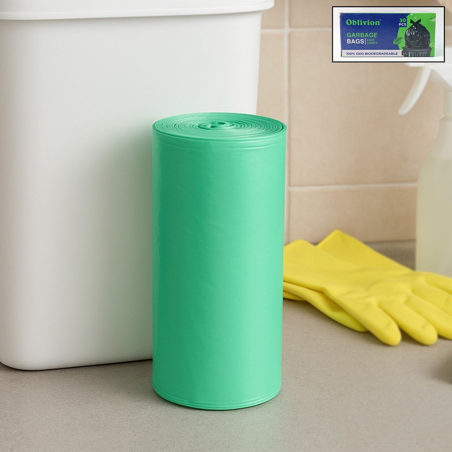 Bio-degradable Eco Friendly Garbage  Trash Bags Rolls (19 X 21) (Green)