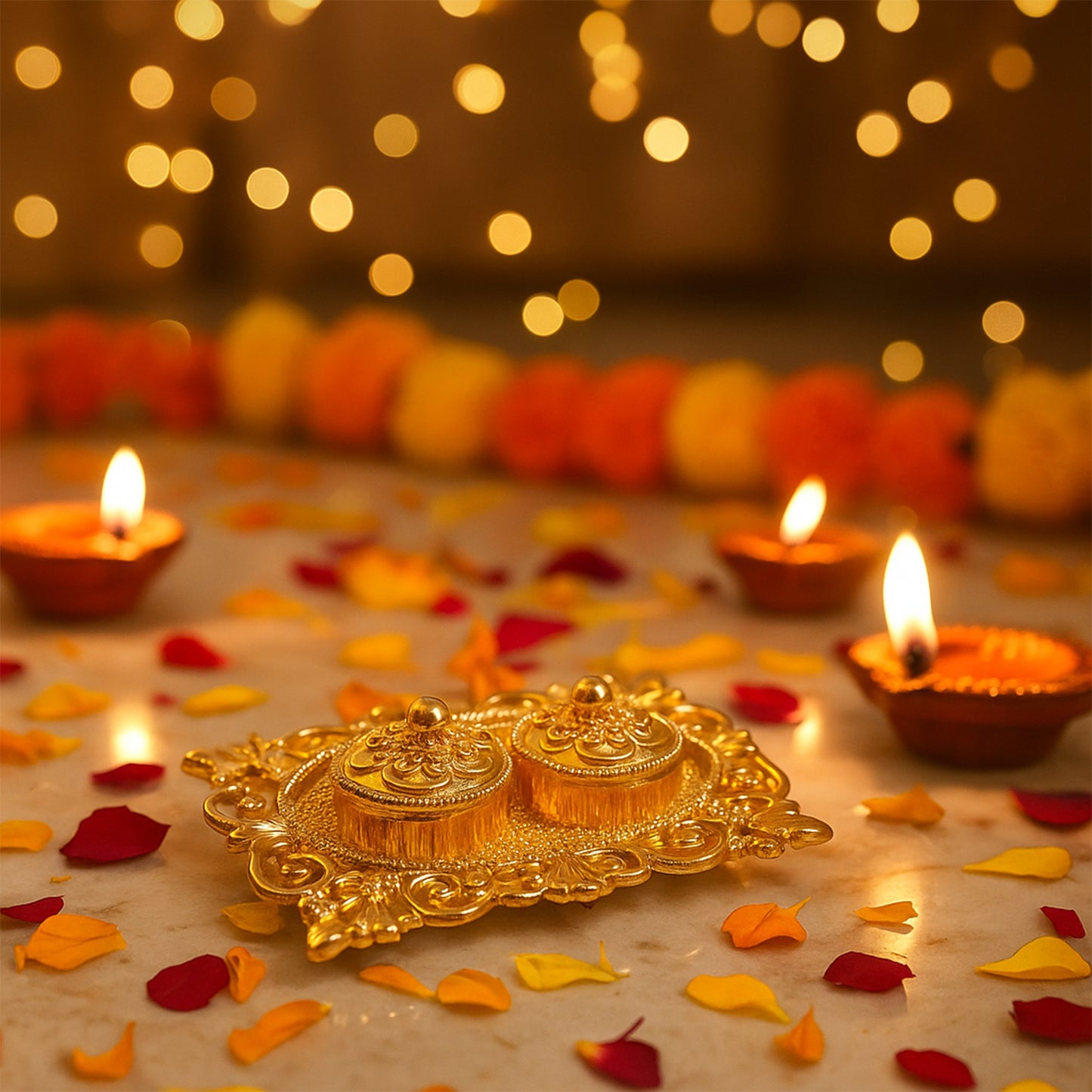 Royal Ornate Oval Pooja Thali - (1 Pc)