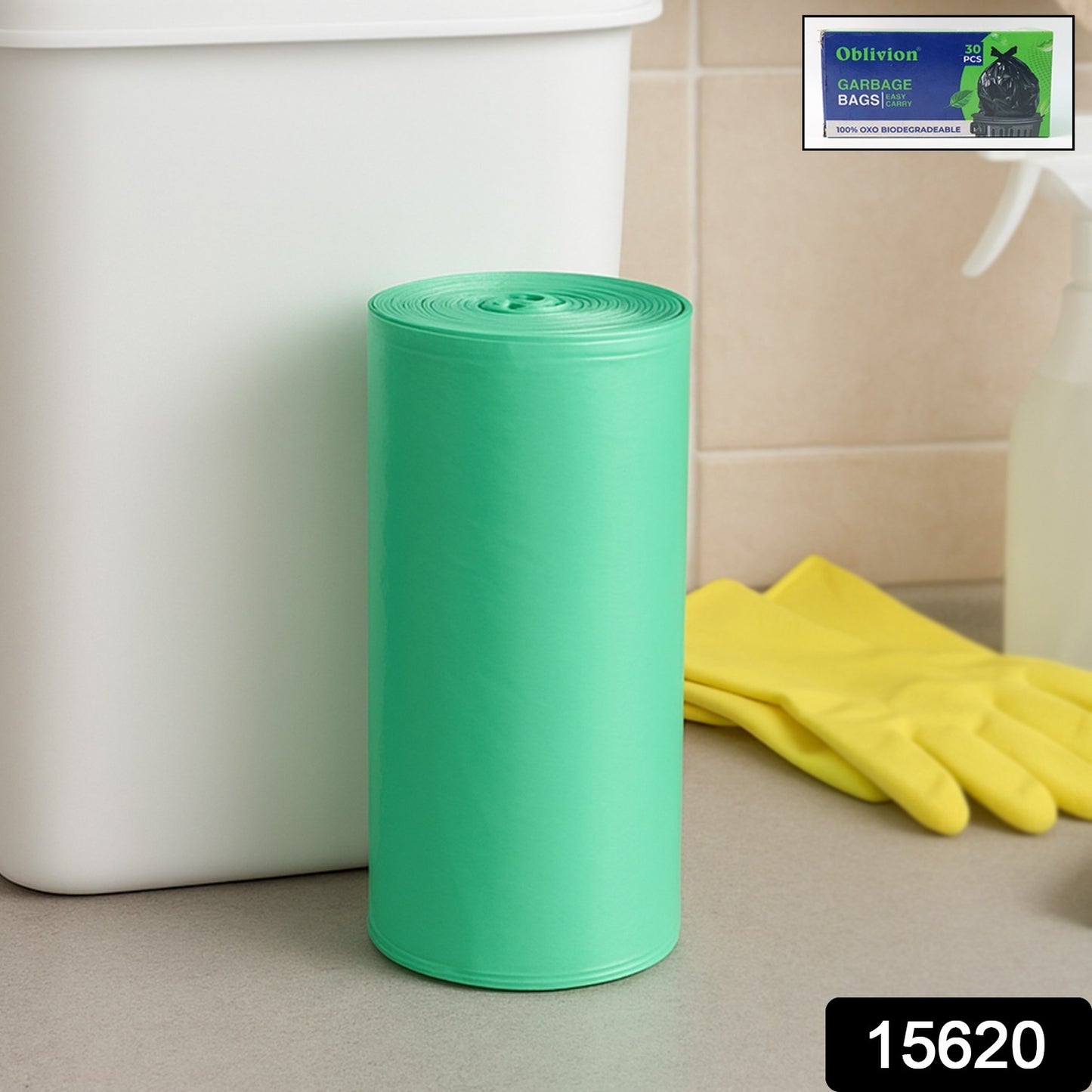 Bio-degradable Eco Friendly Garbage  Trash Bags Rolls (19 X 21) (Green)
