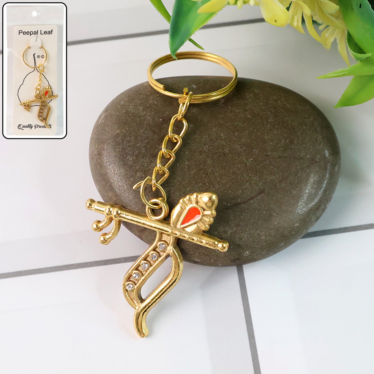 Flute And Peacock Feather Krishna Design Keychain (1 Pc)