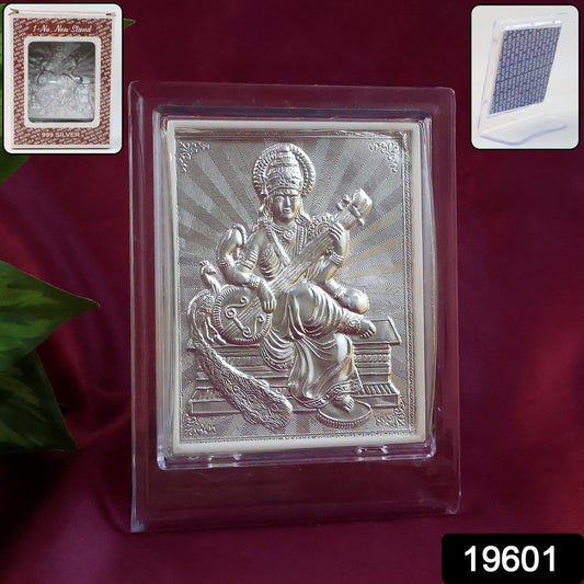 Elegant Silver Saraswati Maa Photo Frame With Stand (1 Pc)