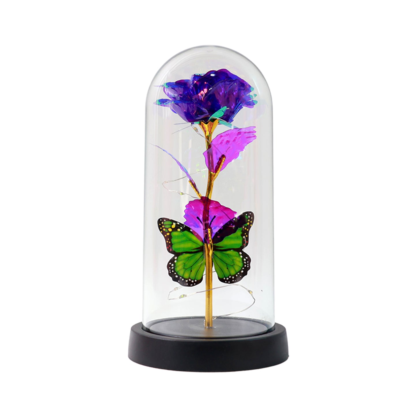 Led Preserved Rose With Colorful Butterfly In Plastic Dome (1 Pc  Mix Color)