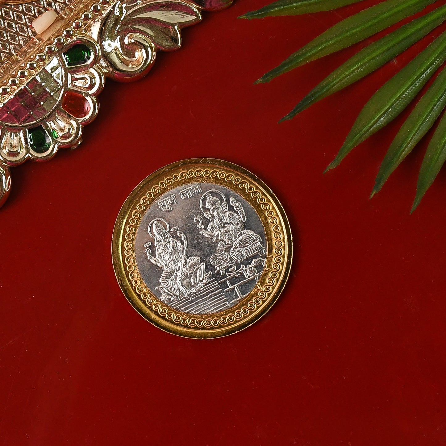 Premium Gold  Silver Dual-tone Religious Coin With Lakshmi Ganesh Design