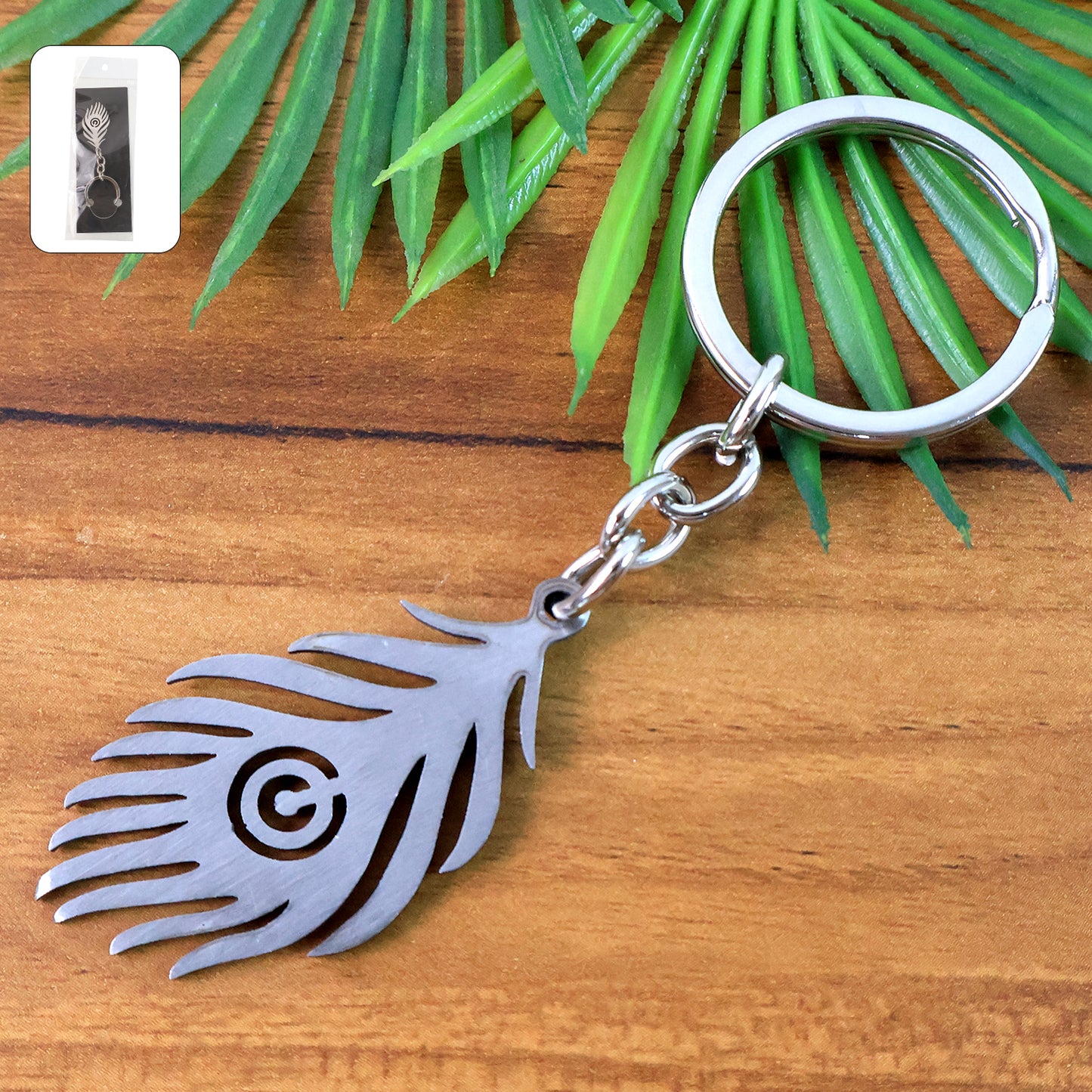 Stylish Stainless Steel Peacock Feather Keychain (1 Pc)