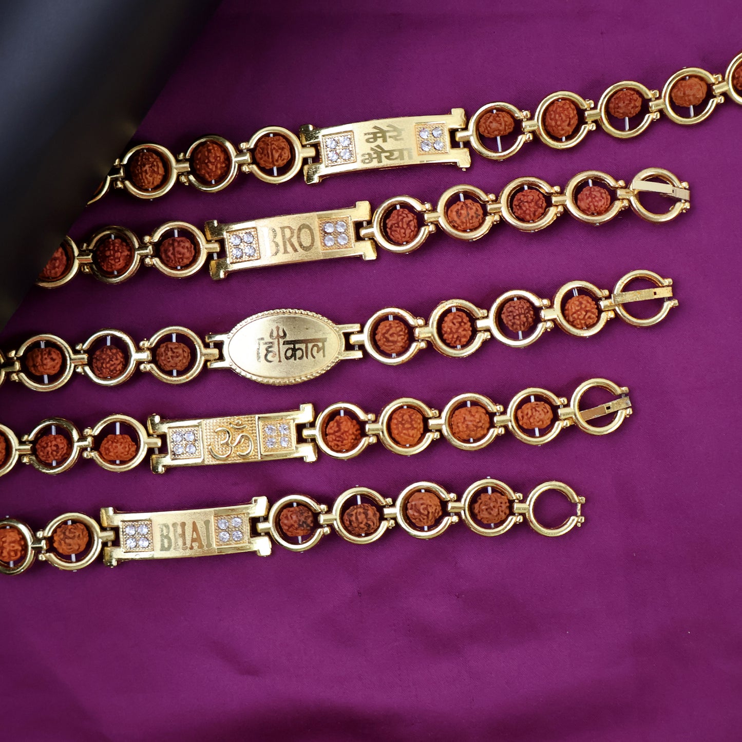 Gold Plated Designer Circular Bead Bracelet Rakhi For Brother (Mix Design  1 Pc)