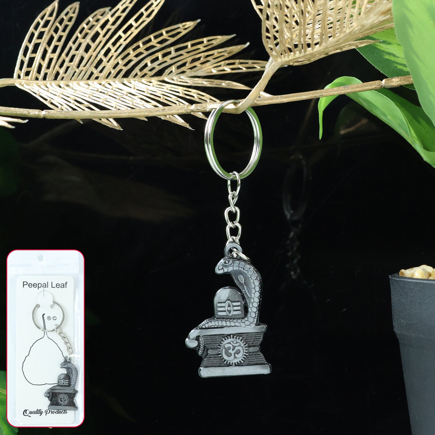 Shivling With Snake Design Silver Keychain (1 Pc)