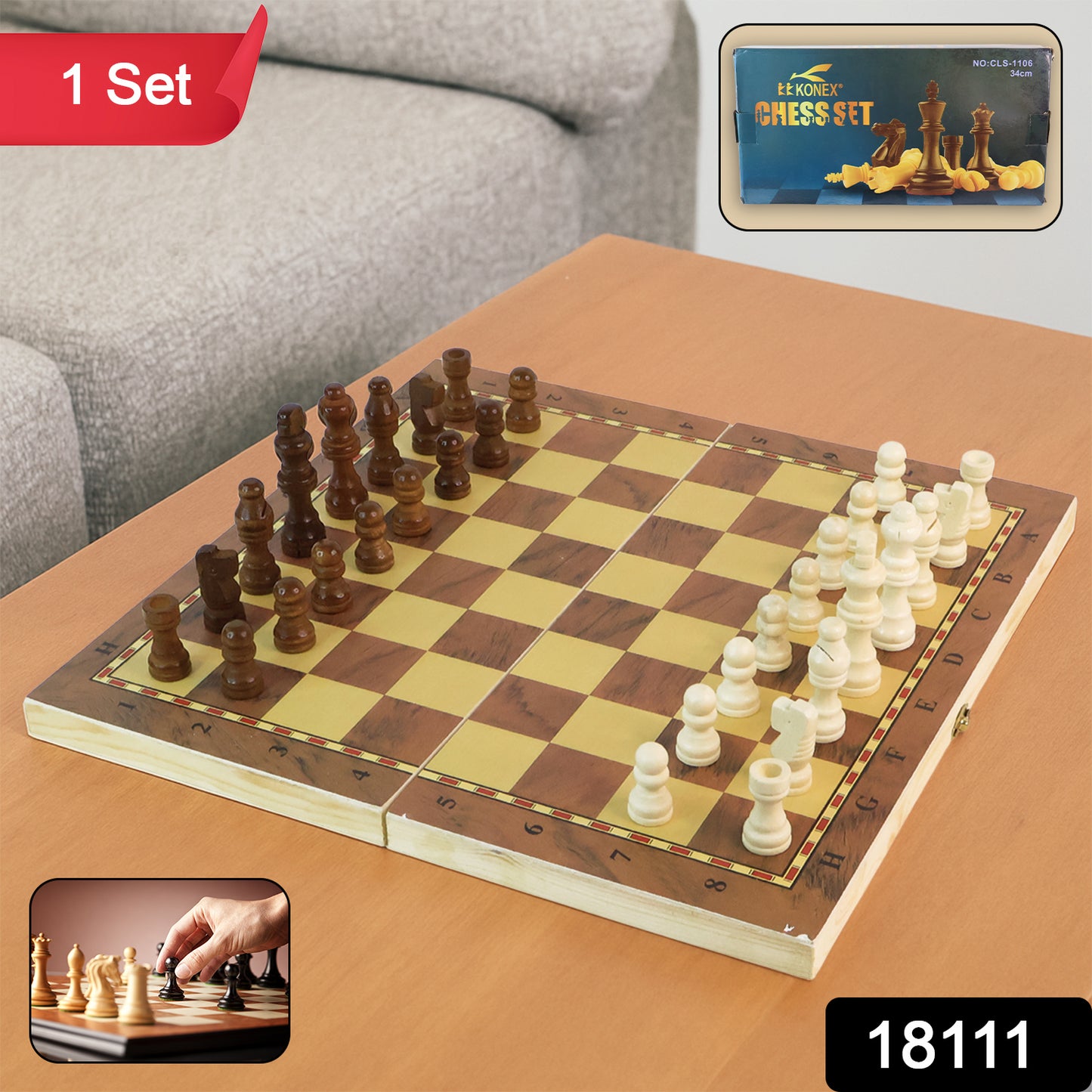 Foldable Wooden Chess Board Set (30  30 Cm  1 Set)