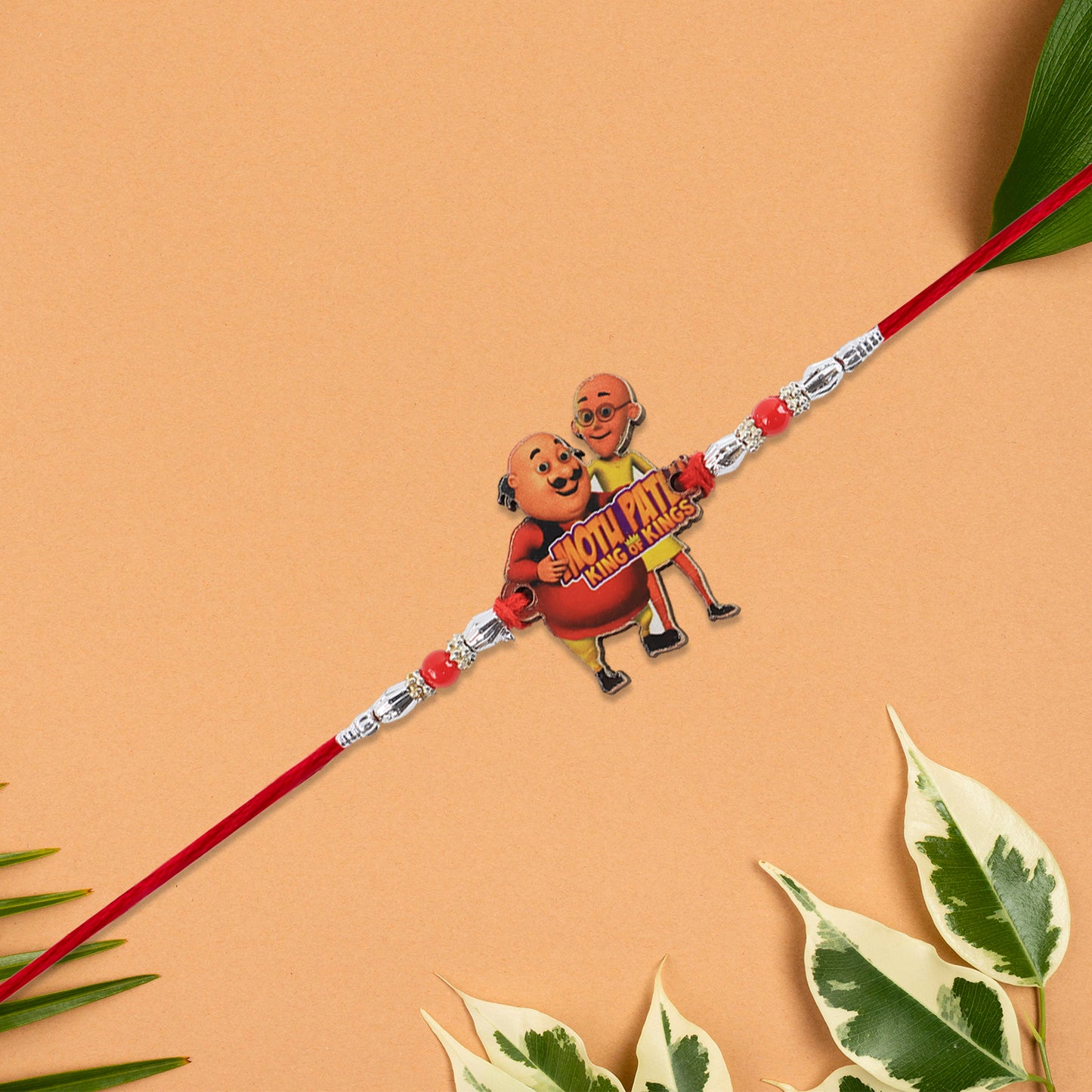Cartoon Theme Kids Rakhi  Assorted Fun Character Design With Colorful Beads  Red Thread Band (Single Piece)