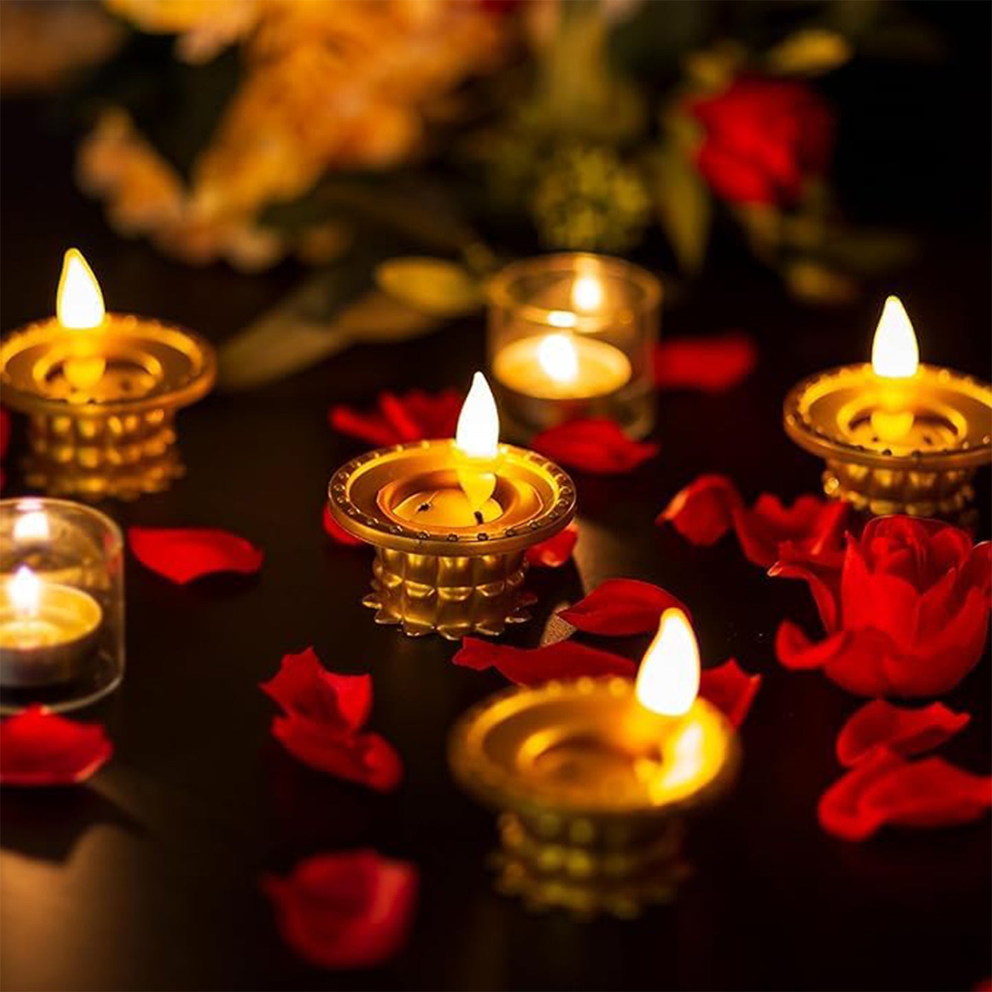 Set Of 3 Water Sensor Led Golden Diyas