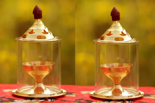 Brass Oil Puja Lamp (Pack of 2) (Gold, 5 inches)