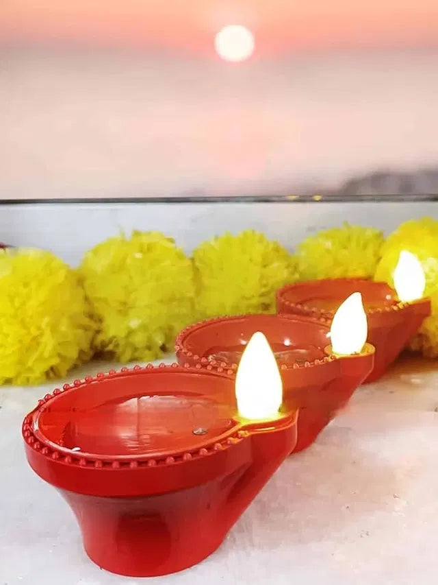 Water Sensor LED Light Diya, Flameless & Smokeless Warm Ambient Eco-Friendly LED Diya Light Candles for Diwali, New Year, Home, Temple Decoration (12, Classic)