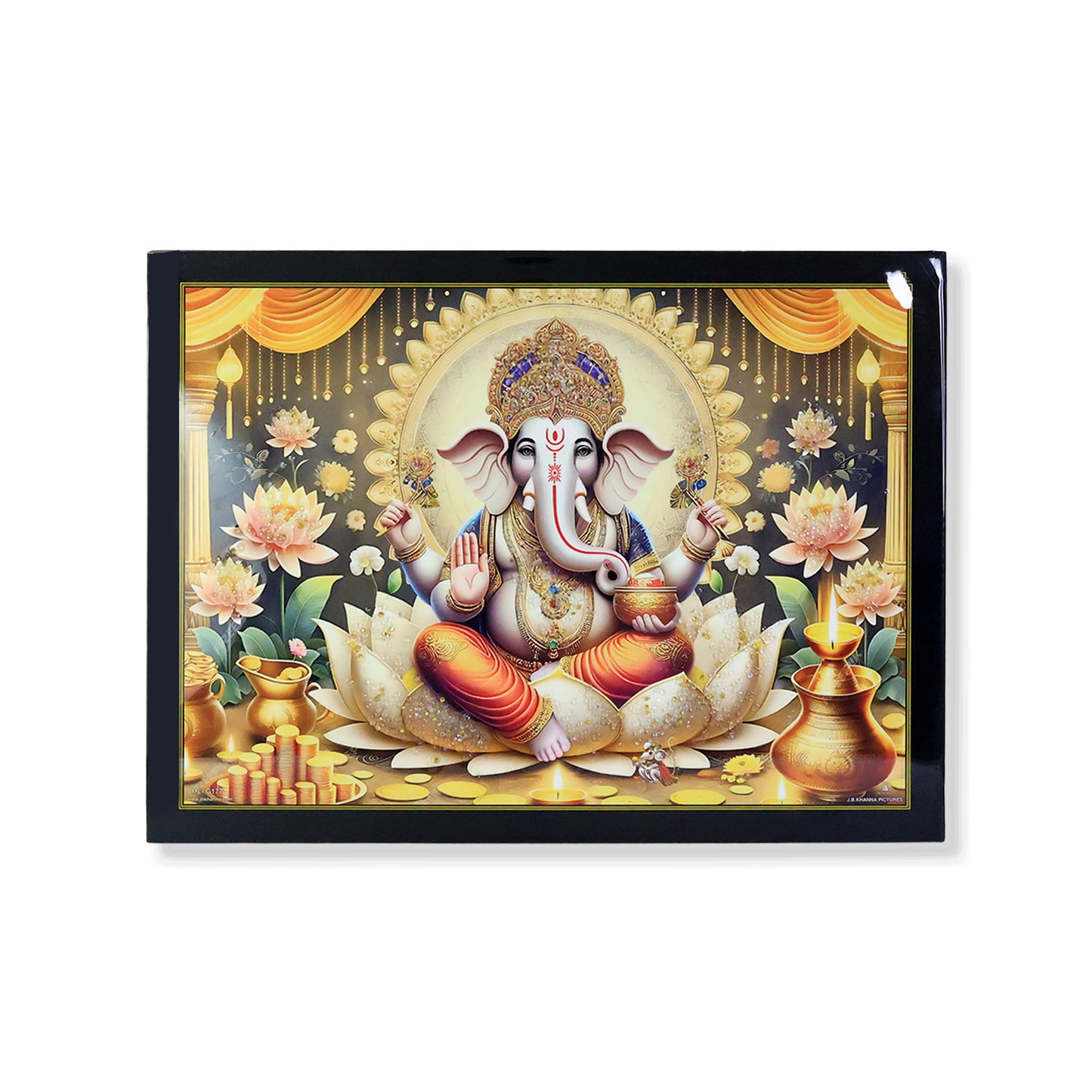 Divine Lord Ganesha Wall Painting With Wooden Frame Mix Design 60x45 Cm Approx (1 Pc)