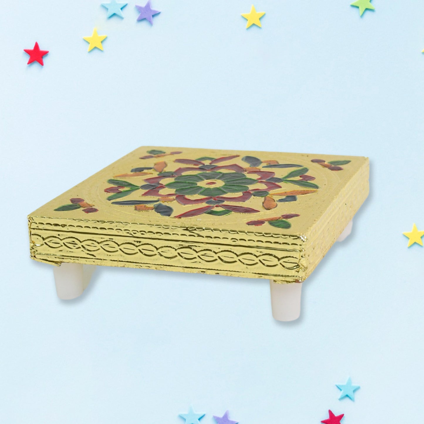 2122 Multipurpose Traditional Decorative Design Wooden Chowkibajot (1 Pc Set)