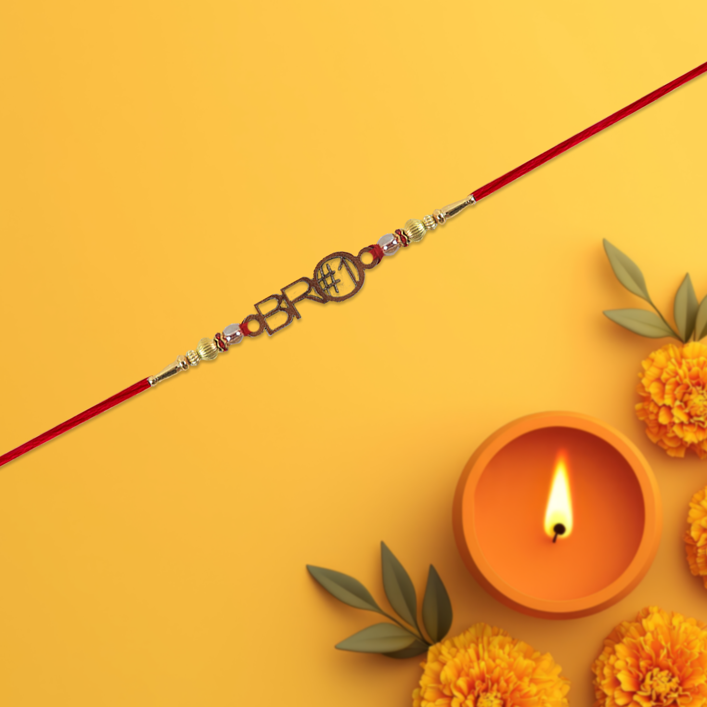 Trendy Bro 1 Rakhi With Stylish Wooden Centerpiece And Decorative Beads