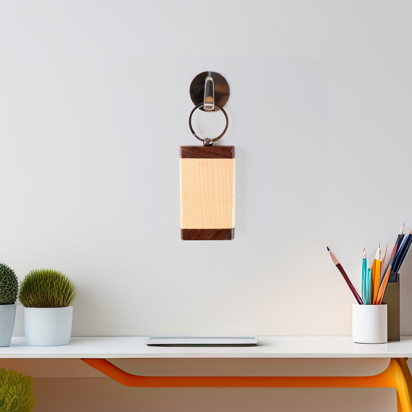 Premium Wooden Keychain With Dual Tone Finish (1 Pc)