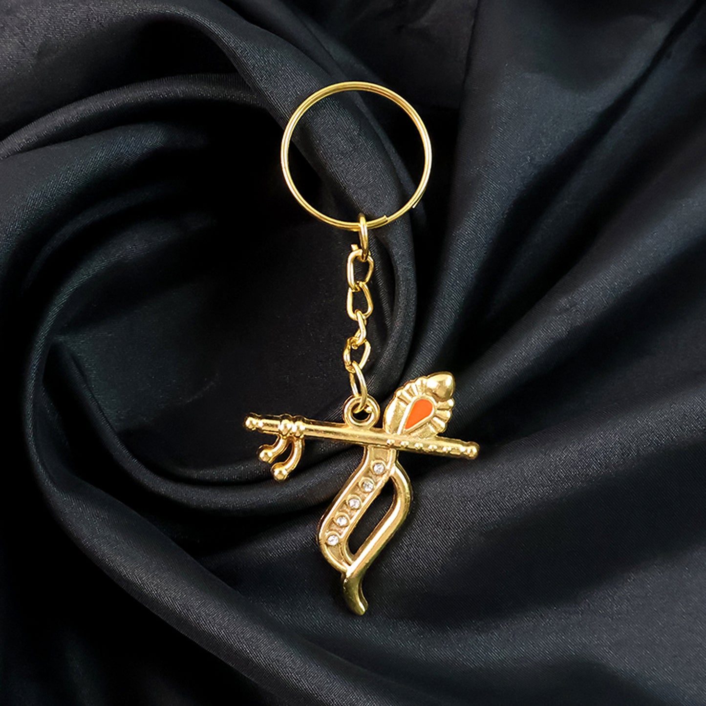 Flute And Peacock Feather Krishna Design Keychain (1 Pc)