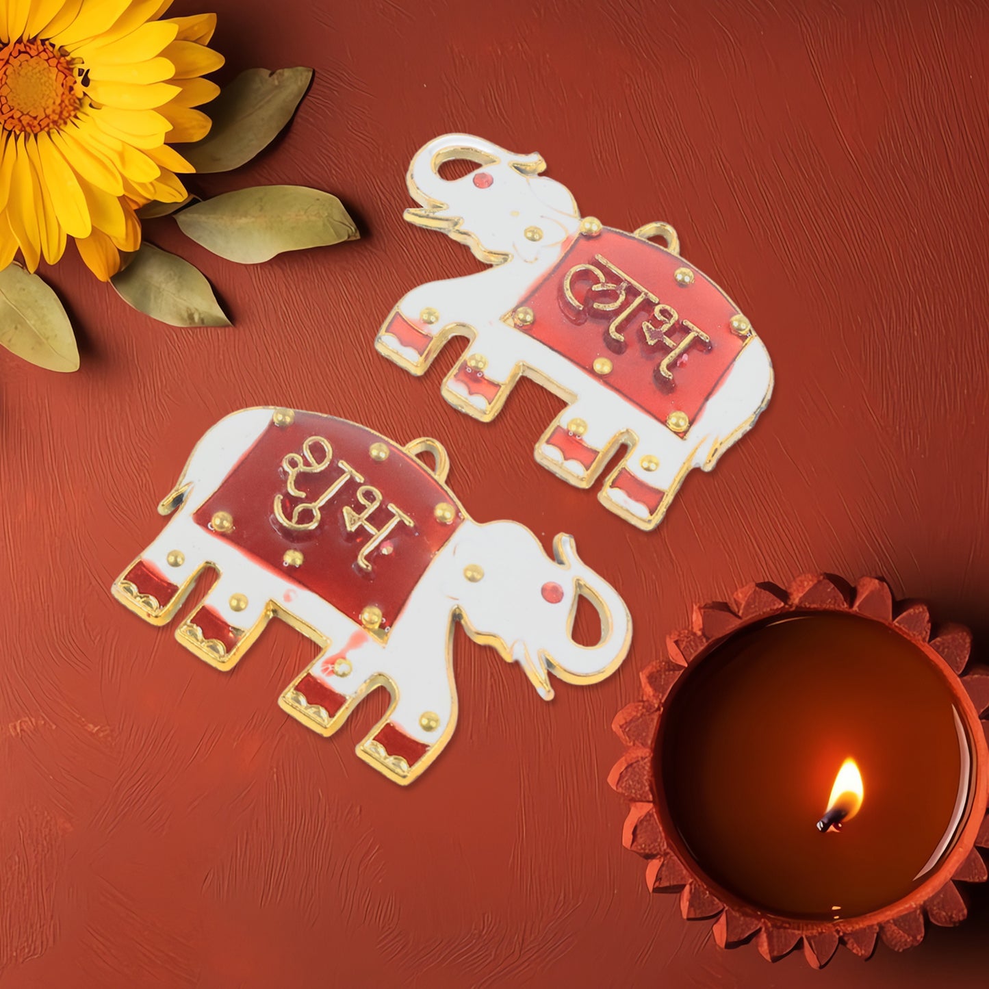 Shubh Labh Elephant Decorative Wall Hangings (2 Pc)