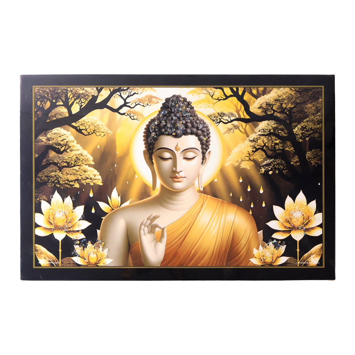 Decorative Lord Buddha Wall Painting With Wooden Frame Mix Design 45x30 Cm Approx (1 Pc)