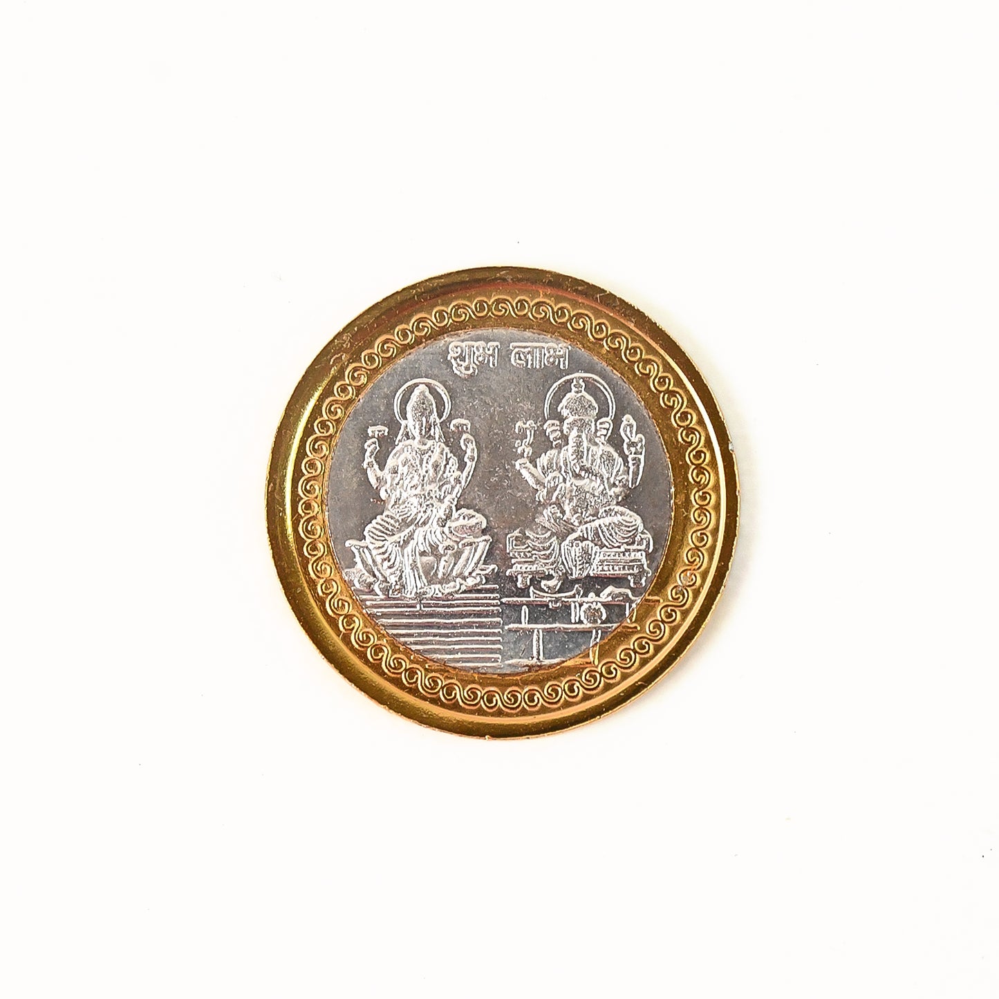Premium Gold  Silver Dual-tone Religious Coin With Lakshmi Ganesh Design