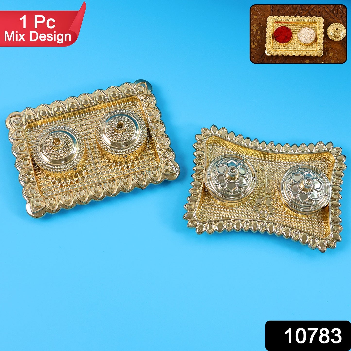 Ornate Rectangular Pooja Tilak Plate - (Mix Design  1 Pc)