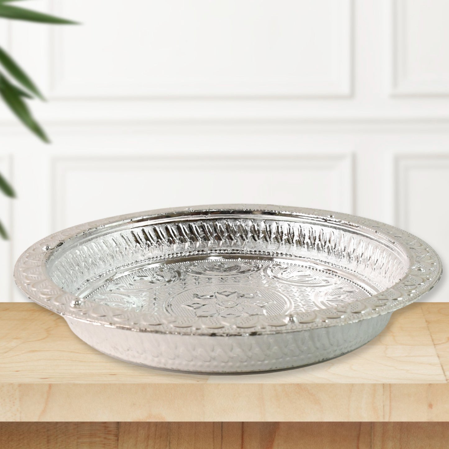 Traditional Silver Finish Plastic Pooja Thali (1 Pc)